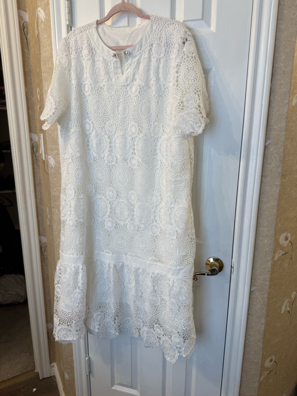 SHEIN Cream Crochet Lace Short Sleeve Dress
